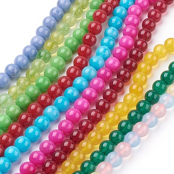 Natural White Jade Beads Strands, Dyed, Round, Mixed Color, 10mm, Hole: 1mm, about 38pcs/Strand