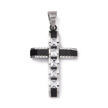 304 Stainless Steel Big Pendants, Cross, with Rhinestones, Gunmetal & Stainless Steel Color, 50x32x6mm, Hole: 10x8mm