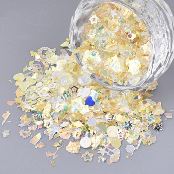 Ornament Accessories, PVC Plastic Paillette/Sequins Beads, No Hole/Undrilled Beads, Mixed Shapes, Gold, 1~8x2~9x0.3mm