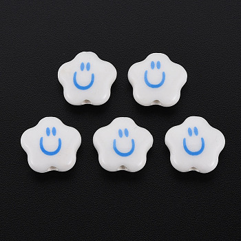 Handmade Porcelain Beads, Star with Smile, White, 14x15x6.5mm, Hole: 2mm