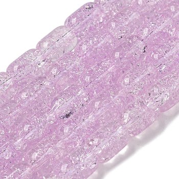 Transparent Crackle Glass Beads Strands, Column, Plum, 11x8mm, Hole: 1.2mm, about 36pcs/strand, 15.35''(39cm)