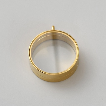 304 Stainless Steel Locket Pendants, with Glass, DIY Accessories for Jewelry Pendant Making, Flat Round Charm, Golden, 41x34x12mm, Hole: 5.5mm, Inner Diameter: 30mm
