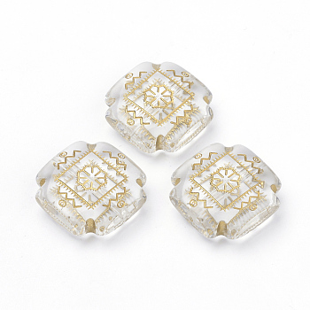 Plating Transparent Acrylic Beads, Golden Metal Enlaced, Square, Clear, 22x22x8mm, Hole: 2mm, about 148pcs/500g