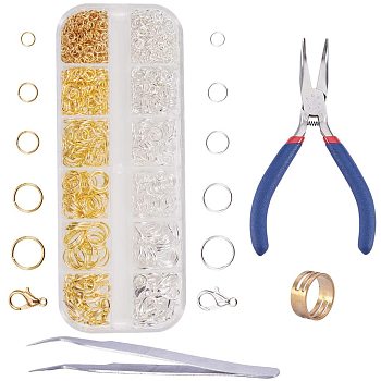 Jump Ring Jewelry Making Tools Sets, Jewelry Plier, Beading Tweezer, Lobster Claw Clasps and Ring Assistant Tool, Mixed Color, 13x5x1.5cm