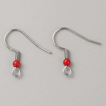 304 Stainless Steel Earring Hooks, French Hooks with Coil and Plastic Ball, Crimson, 19.5x18.5x3mm, Hole: 2mm, Pin: 0.7mm