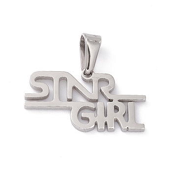 304 Stainless Steel Charms, Laser Cut, Word STNRGIRL Charms, Stainless Steel Color, 10.5x19.5x1.5mm, Hole: 3x5mm