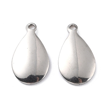 201 Stainless Steel Charms, Teardrop, Stainless Steel Color, 14x8x2mm, Hole: 1.2mm