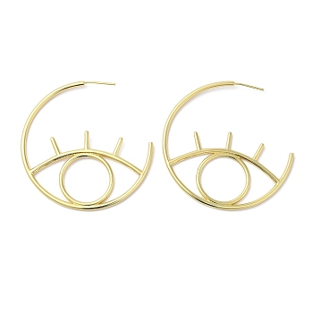 Rack Plating Brass Hollow Eye Stud Earrings, Lead Free & Cadmium Free, Real 18K Gold Plated, 50x2mm, Pin: 0.7mm