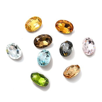 Faceted K9 Glass Rhinestone Cabochons, Pointed Back & Back Plated, Oval, Mixed Color, 14x10x5mm