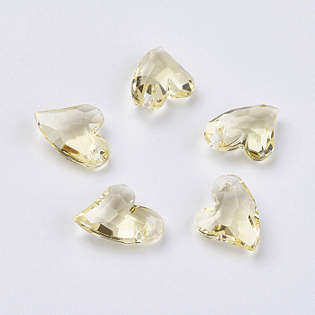 Transparent Acrylic Charms, Faceted, Heart, Champagne Yellow, 11x9x4mm, Hole: 0.5mm