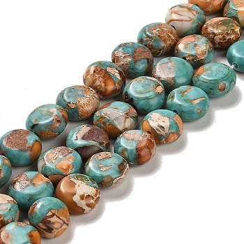 Synthetic Regalite/Imperial Jasper/Sea Sediment Jasper Beads Strands, Dyed, Flat Round, Chocolate, 10~10.5x5mm, Hole: 1.2mm, about 40pcs/strand, 15.55~15.94 inch(39.5~40.5cm)