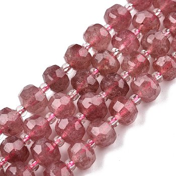 Natural Strawberry Quartz Beads Strands, with Seed Beads, Faceted, Rondelle, 8x6mm, Hole: 1mm, about 20~22pcs/strand, 7.09 inch(18cm)
