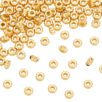 Brass Beads, Nickel Free, Rondelle, Twist, Real 18K Gold Plated, 4x2mm, Hole: 1.6mm, 100pcs/box