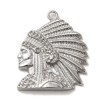 304 Stainless Steel Pendants,  Indian Charm, Stainless Steel Color, 40x32.5x4mm, Hole: 3mm