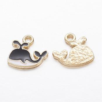 Alloy Enamel Charms, Whale, Golden, 12.5x13x1.5mm, Hole: 1.5mm