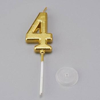 Paraffin Golden Candles, Number Shaped Smokeless Candles, Decorations for Wedding, Birthday Party, Num.4, 4: 100.5x26.5x7mm