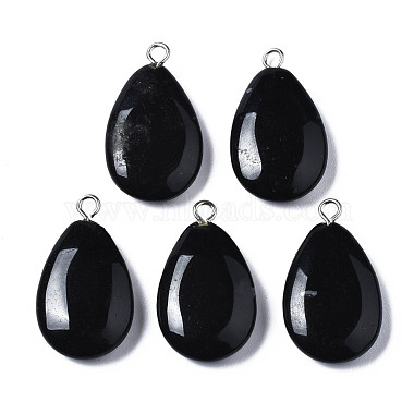 Platinum Teardrop Black Stone Pendants