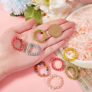 30Pcs 6 Colors Round Glass Seed Beaded Finger Rings(RJEW-SZ0001-01)-3