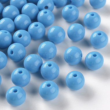 Deep Sky Blue Round Acrylic Beads