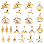 Marine Organism Theme 21Pcs 7 Styles Brass Charms, Mixed Shapes, Lead Free & Nickel Free & Cadmium Free, Mixed Shapes, 10~19.5x4.1~15x1.9~4.5mm, Hole: 0.9~3mm, 3pcs/style(KK-HS0015-53)