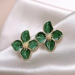 Alloy Enamel Stud Earrings, Flower, Golden, Green, 25x23mm(FS-WG082C3-03)