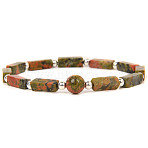 Natural Unakite Beads Stretch Bracelets for Men Women, Cuboid(ZE2494-4)