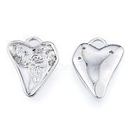 Brass Micro Pave Clear Cubic Zirconia Pendants, Cadmium Free & Nickel Free & Lead Free, Heart with Rose, Real Platinum Plated, 14x11.5x2mm, Hole: 1.6mm(KK-N216-579P)