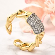 Brass Micro Pave Cubic Zirconia Cuff Rings, Rectangle Rings for Women, Real Gold Plated & Real Platinum Plated, 10mm(RJEW-U035-03GP)