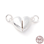 925 Sterling Silver Magnetic Clasps, With Jump Rings, Love Hearts, 925 Sterling Silver Plated, 13x7.9x4mm, Hole: 1.8mm(STER-A002-01S)