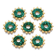 316 Surgical Stainless Steel Cabochons, with Micro Pave Cubic Zirconia, Real 14K Gold Plated, Sun, Green, 12.5x2mm(STAS-S116-422)