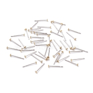 304 Stainless Steel Stud Earring Findings, with Brass Flat Pad Earring Post, Flat Round, Golden & Stainless Steel Color, 2x0.4mm, Pin: 0.7mm(X-STAS-J031-03)