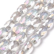 Faceted Electroplated Transparent Glass Beads Strands, AB Color Plated, Oval, Clear AB, 10.5x8x5mm, Hole: 1.5mm, about 58~60pcs/strand, 25.59 inch(65cm)(GLAA-G092-B04)