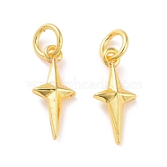 Brass Charms, with Jump Ring, Cadmium Free & Lead Free, Star, Real 18K Gold Plated, 14x6x2.5mm, Hole: 3mm(KK-G418-27G)
