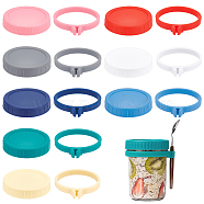 PP Plastic Canning Cover, with Silicone Mason Jar Spoon Holders, Mixed Color, Cover: 89x18mm, Inner Diameter: 84mm, 8pcs; Holders: 98x86x14mm, Hole: 8mm, Inner Diameter: 79mm, 8pcs.(AJEW-BC0002-13)