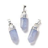 Natural Blue Lace Agate Pendants, with Brass Findings, Bullet, Silver, 19~21x7mm, Hole: 4x6mm(G-G737-08G-S)