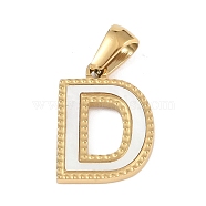 Natural White Shell Alphabet Pendants, Ion Plating(IP) Real 18K Gold Plated 304 Stainless Steel Charms, Letter D, 17x12.5x1.5mm, Hole: 5x3mm(STAS-M338-02G-D)