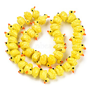 Handmade Lampwork Beads Strands, Duck, Yellow, 18~20x16~17x13~15mm, Hole: 1.2~1.5mm, about 40pcs/strand, 16.73 inch(42.5cm)(LAMP-N021-017)