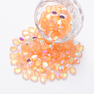 Transparent Resin Rhinestone Cabochons, Nail Art Decoration Accessories, AB Color Plated, Faceted Oval, Orange, 7x5x3mm(MRMJ-T047-11A)
