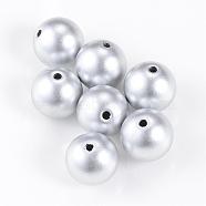 Matte Style Spray Painted Acrylic Beads, Round, Silver, 16mm, Hole: 2mm, about 210pcs/500g(ACRP-S669-16mm-01)