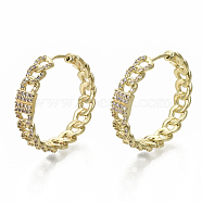 Brass Micro Pave Clear Cubic Zirconia Huggie Hoop Earrings, Nickel Free, Curb Chain Shape, Real 18K Gold Plated, 30x6mm, Pin: 1x1mm(EJEW-S201-207G-NF)