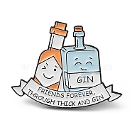 Bottle & Word Friends Forever Through Thick and Gin Enamel Pins, Electrophoresis Black Alloy Brooch for Backpack Clothes, Sandy Brown, 23x30.5x1.5mm(JEWB-P020-B02)