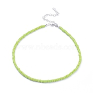 Glass Seed Beaded Necklaces, with Zinc Alloy Lobster Claw Clasps and Iron Twist Chains Extender, Lawn Green, 14.9 inch(38cm)(NJEW-JN02691-03)