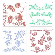 Gorgecraft 4Pcs 4 Style Plastic Drawing Painting Stencils Templates, Square, Flower Pattern, 30x30cm, 1pc/style(DIY-GF0005-23A)