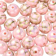 UV Plating Rainbow Iridescent Acrylic Beads, Drawbench, Round, Pink, 15.5x15mm, Hole: 2.7mm(PACR-E001-02D)