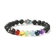 Chakra Jewelry Natural Lava Rock Bead Stretch Bracelets, with Natural Gemstone Beads and Alloy Findings, Colorful, 55mm(BJEW-JB02272)