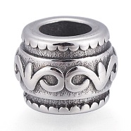 Retro 316 Surgical Steel European Beads, Large Hole Beads, Rondelle, Antique Silver, 12x9.5mm, Hole: 6mm(STAS-L238-059AS)