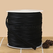Flat Satin Piping Trim, Polyester Ribbon for Cheongsam, Clothing Decoration, Black, 3/8 inch(10mm), about 54.68 Yards(50m)/Roll(OCOR-WH0074-35B)