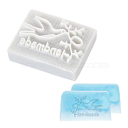 1Pc Resin Chapter, DIY Handmade Resin Soap Stamp Chapter, Rectangle, Peace Dove & Word Pattern, Floral White, 4.05x5x1.4cm(DIY-CP0006-62)
