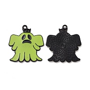 Halloween Theme Rack Plating Alloy Enamel Pendants, Ghost Charms, Electrophoresis Black, 32x29x1.6mm, Hole: 2mm(PALLOY-O109-48EB)