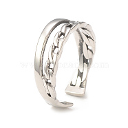 304 Stainless Steel Double Line Open Cuff Ring for Women, Stainless Steel Color, Inner Diameter: 18mm(RJEW-I096-13P)